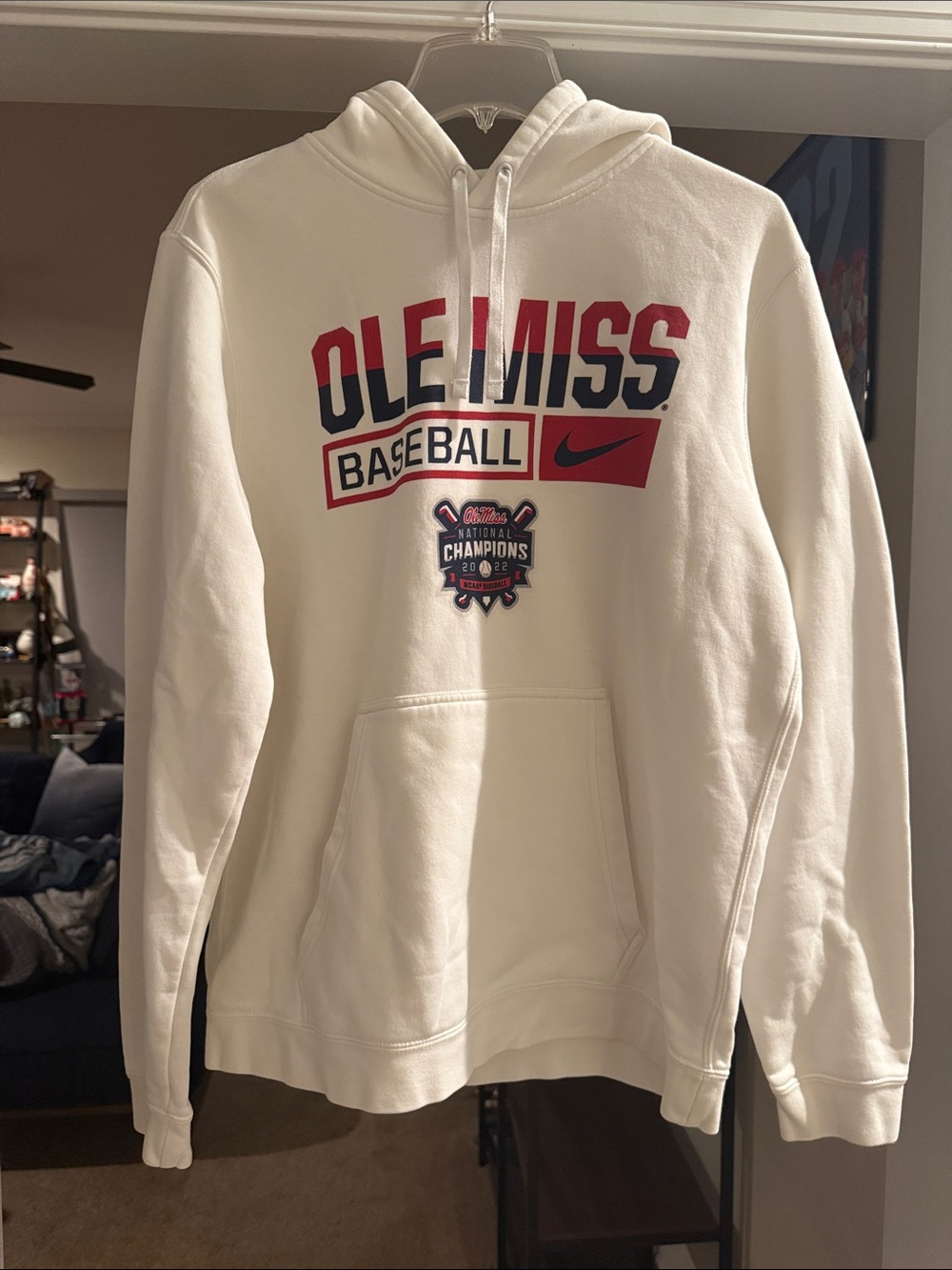 Nike White Ole Miss Baseball Pullover Hoodie with Red & Navy Graphics